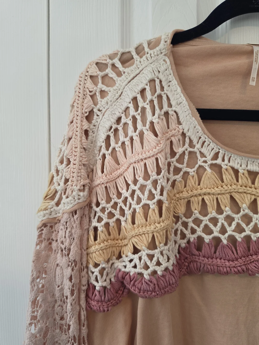 Free People High Hopes Crochet Top in Brown Sugar Combo Size XS Oversized